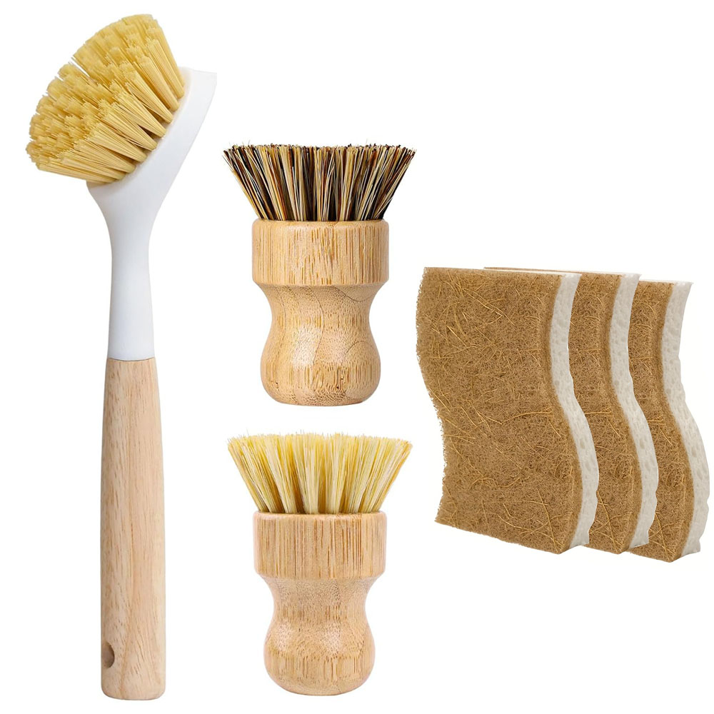 Dish Brush Bamboo - 6Pcs Set Sikat & Spons Cuci