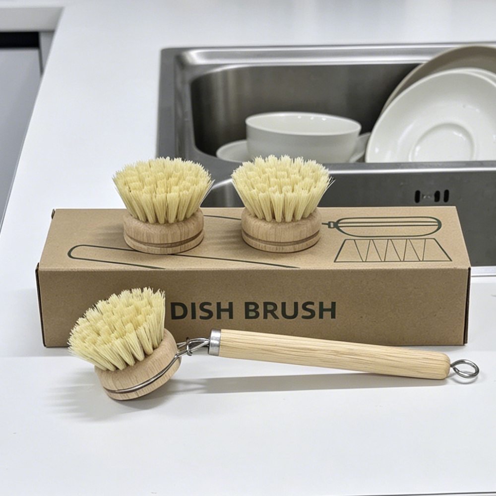 Dish Brush Bamboo - Set Sikat Piring Gagang Kayu dengan